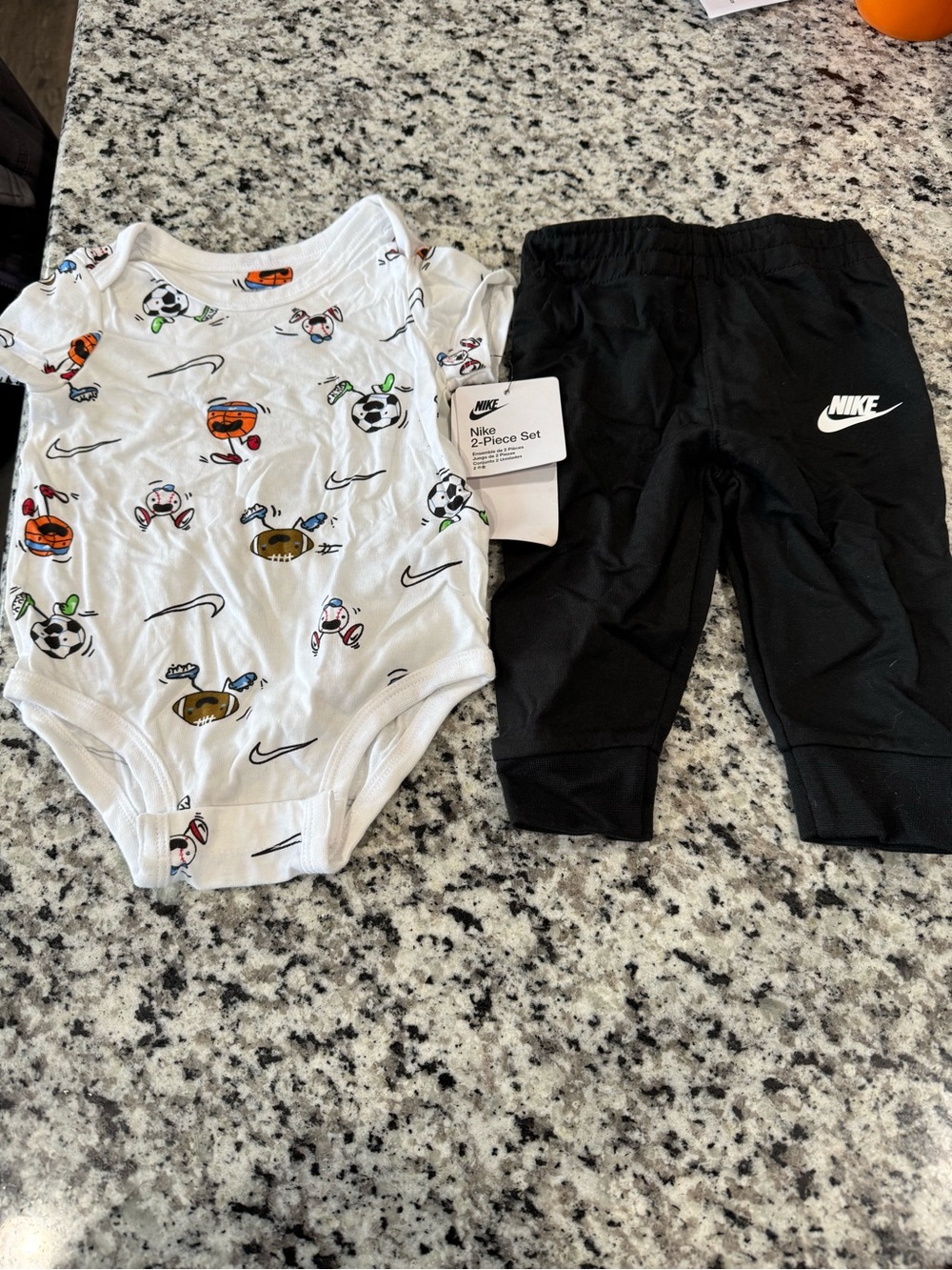 Nike White Sports Print One-Piece with Black Nike Pants Set new with tags